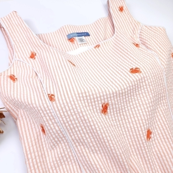 Bushwhacker Peach White Stripe Crab Seersucker Dress Sz 10 - Picture 4 of 14